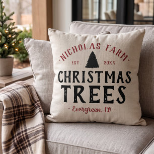 Family Name Christmas Tree Farm Holiday Decor Cushion