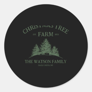 Family Name Christmas Tree Farm Retro  Classic Round Sticker
