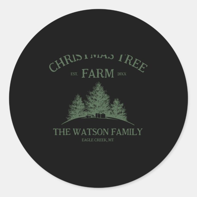 Family Name Christmas Tree Farm Retro  Classic Round Sticker (Front)