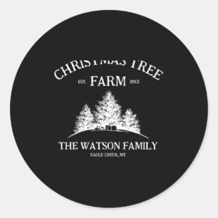 Family Name Christmas Tree Farm Retro Classic Round Sticker