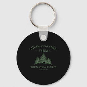 Family Name Christmas Tree Farm Retro  Key Ring