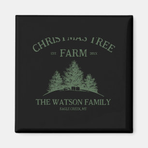 Family Name Christmas Tree Farm Retro  Magnet