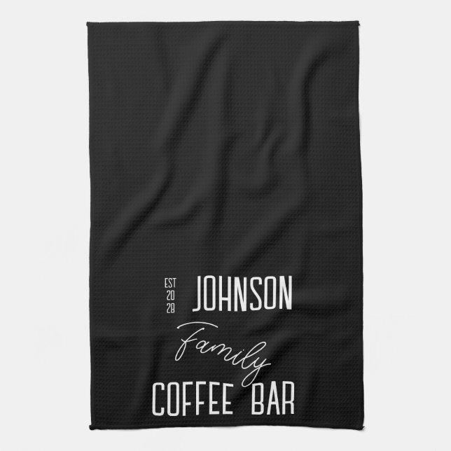 Family Name Coffee Bar Black and White Tea Towel (Vertical)