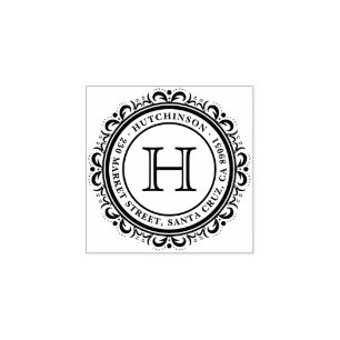 Family Name   Deco Flourish Round Return Address Rubber Stamp