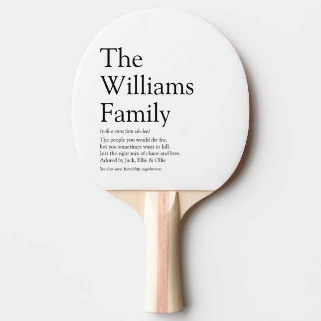 Family Name Definition Black and White Fun Ping Pong Paddle (Front)