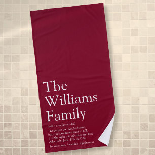 Family Name Definition Fun Burgundy Modern Beach Towel