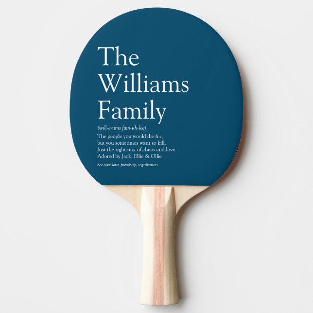 Family Name Definition Fun Modern Blue Ping Pong Paddle (Front)