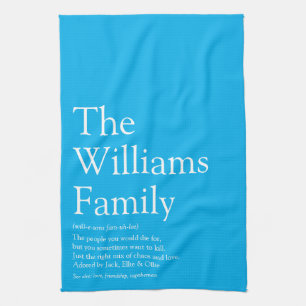 Family Name Definition Fun Modern Blue Tea Towel