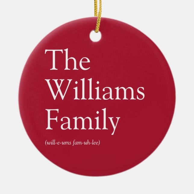 Family Name Definition Modern Fun Red Ceramic Ornament (Front)