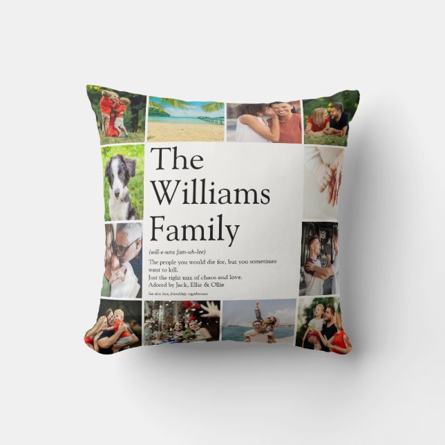 Family Name Definition Photo Collage Fun Cushion (Front)