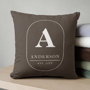 Family Name Established Brown Custom Monogram Cushion