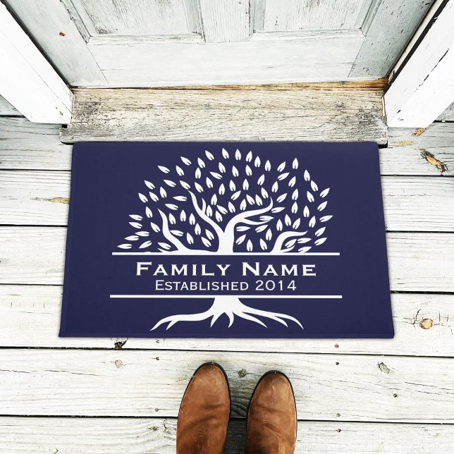 Family Name Established Life Tree Elegant Navy Doormat (Creator Uploaded)