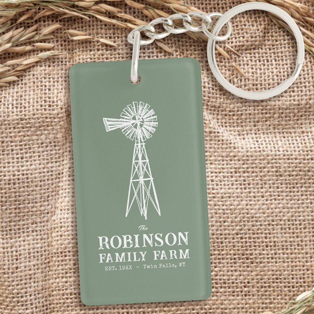 Family Name Farm Rustic Windmill Sage Green 2 Side Key Ring (Creator Uploaded)