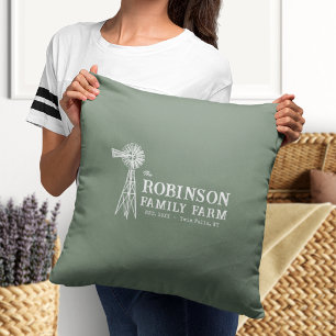 Family Name Farm Rustic Windmill Sage Green Cushion