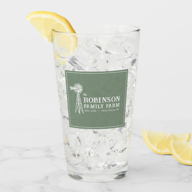 Family Name Farm Rustic Windmill Sage Green  Glass (Front Ice)