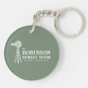 Family Name Farm Rustic Windmill Sage Green Key Ring