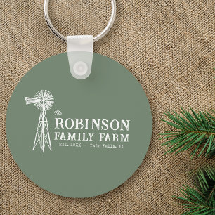 Family Name Farm Rustic Windmill Sage Green Key Ring