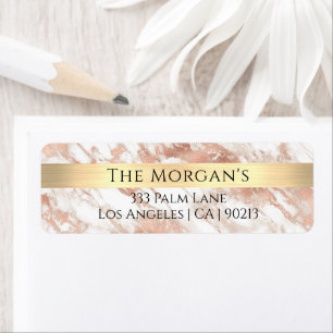 Family Name Gold Band White & Rose Gold Marble Vs2 Return Address Label
