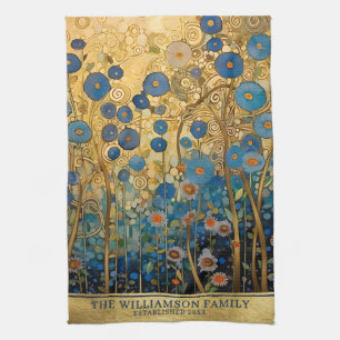 Family Name Gold Floral Klimt Style Art Tea Towel