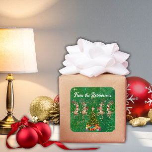 Family Name Green Whimsical Marching Reindeer Square Sticker