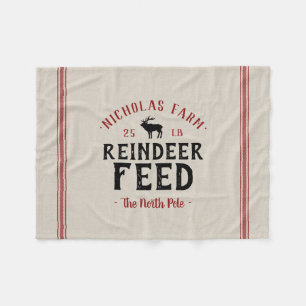 Family Name Holiday Reindeer Feed Grain Sack Fleece Blanket