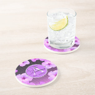Family Name Hot Pink Hibiscus Coaster
