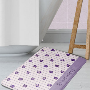 Family Name Indigo Flowers, Blush & Violet Striped Bath Mat