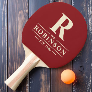 Family Name & Initial Deep Cranberry Ping Pong Paddle