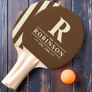 Family Name &Initial Polo Stripe Deep Forest Brown Ping Pong Paddle