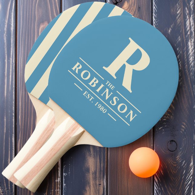 Family Name & Initial Polo Striping Aqua Splash Ping Pong Paddle (Creator Uploaded)