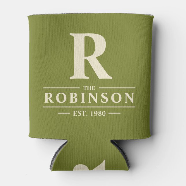 Family Name & Initial Willow Green Can Cooler (Front)