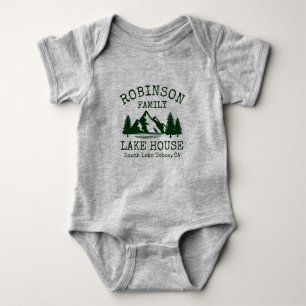 Family Name Lake House Forest Green Silhouette Baby Bodysuit