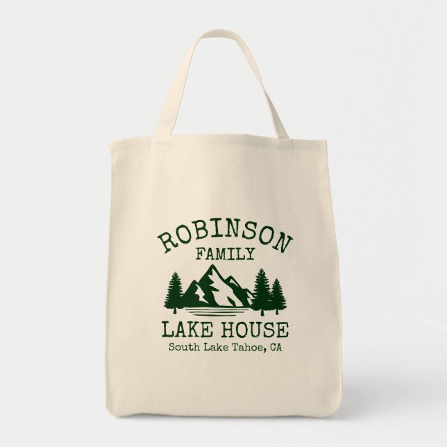 Family Name Lake House Forest Green Silhouette Tote Bag (Front)