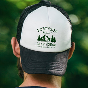 Family Name Lake House Forest Green Silhouette Trucker Hat