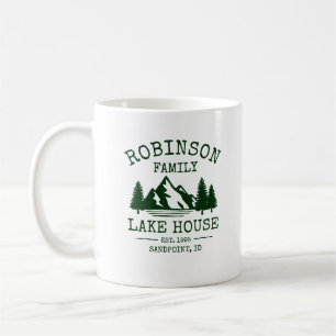 Family Name Lake House Forest Green Trees Coffee Mug