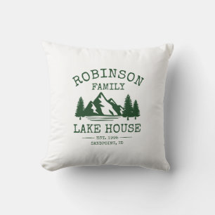 Family Name Lake House Forest Green Trees Cushion