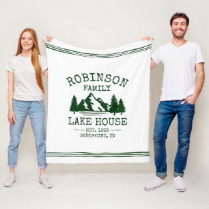 Family Name Lake House Forest Green Trees Fleece Blanket