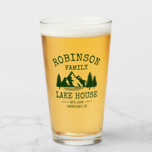 Family Name Lake House Forest Green Trees Glass