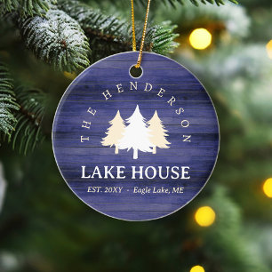 Family Name Lake House Pine Tree wood Personalised Ceramic Ornament
