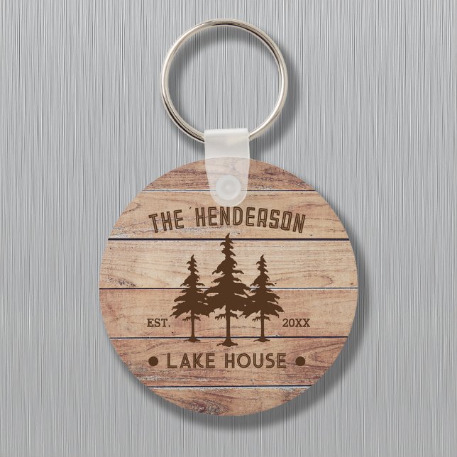 Family Name Lake House Pine Tree wood Personalised Key Ring (Creator Uploaded)