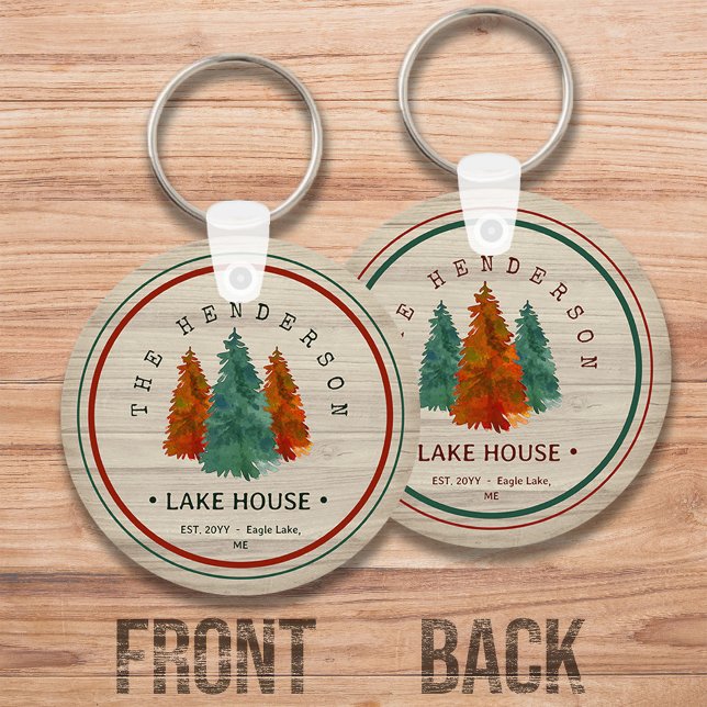 Family Name Lake House Pine Tree wood Personalised Key Ring (Creator Uploaded)