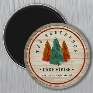Family Name Lake House Pine Tree wood Personalised Magnet