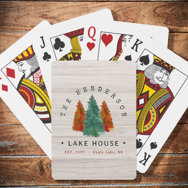Family Name Lake House Pine Tree wood Personalised Playing Cards (Creator Uploaded)