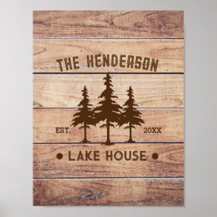 Family Name Lake House Pine Tree wood Personalised Poster