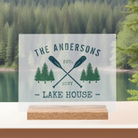 Family Name Lake House Rustic Oars Pine Trees