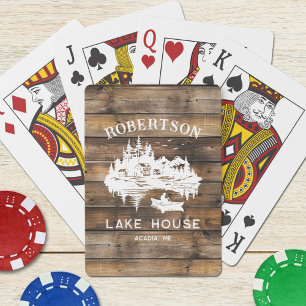 Family Name Lake House Rustic Wood Playing Cards