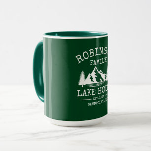 Family Name Lake House Trees Forest Green Big Mug