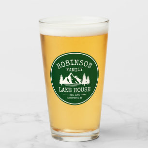 Family Name Lake House Trees Forest Green Glass