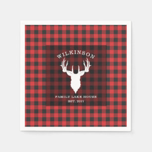 Family Name Lumberjack Plaid Lake House Paper Napkin