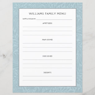 Family Name Menu Planner Vintage Blue Floral